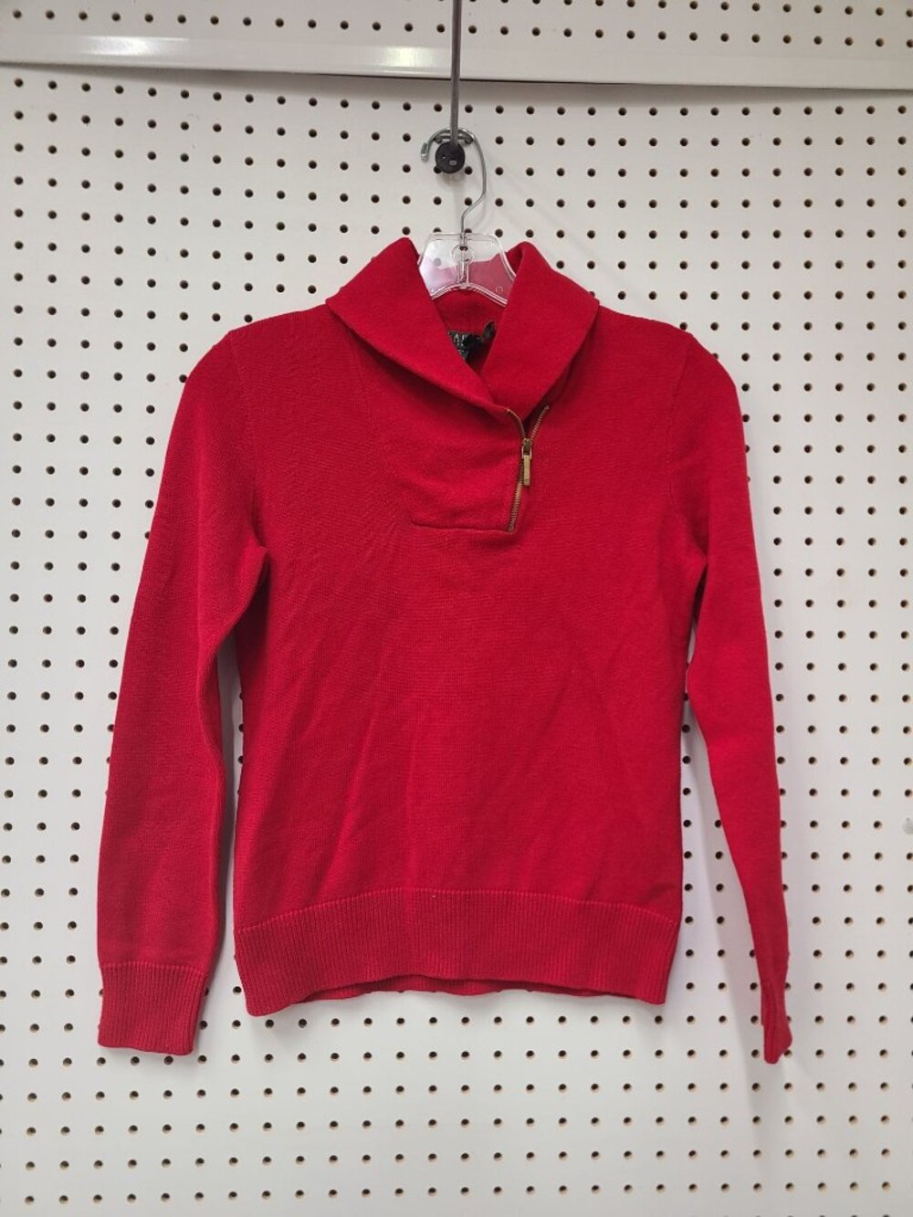 Lauren Ralph Lauren Petite Red Cotton Sweater With Mock Neck & Half-Zip Closure